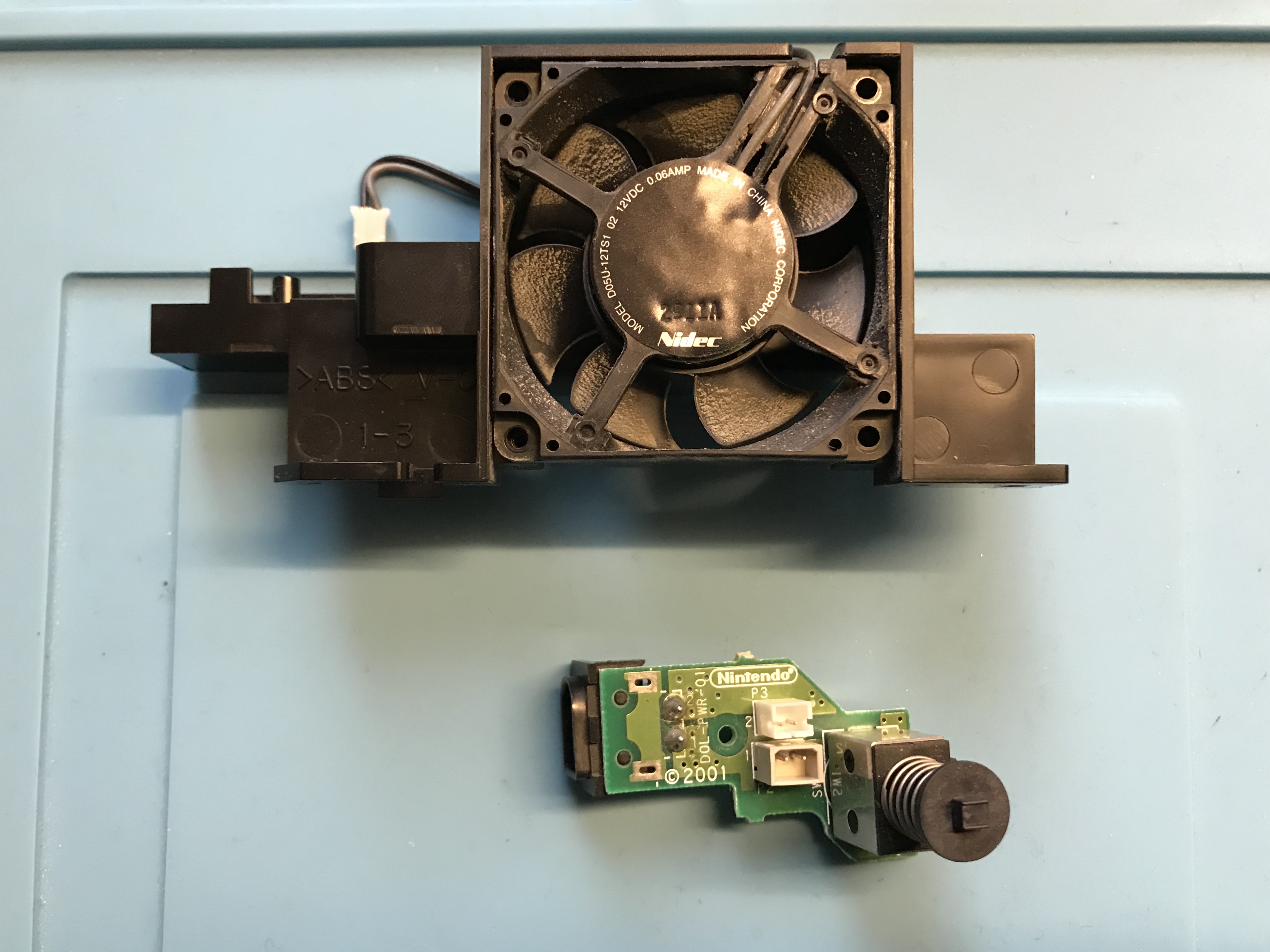 Power input and switch board removed from original gamecube fan assembly