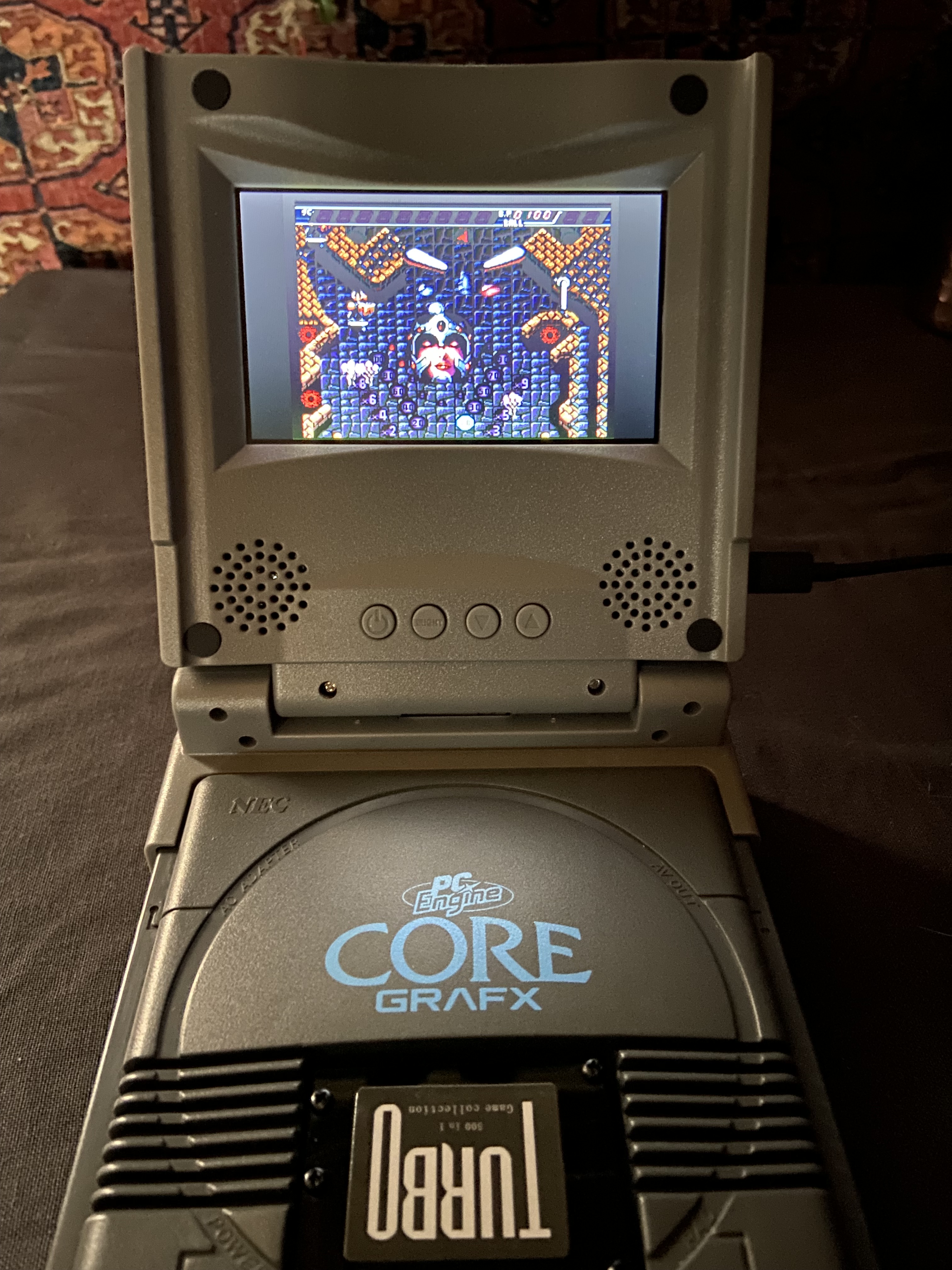 Aftermarket Portable Monitor LCD for PC Engine in action