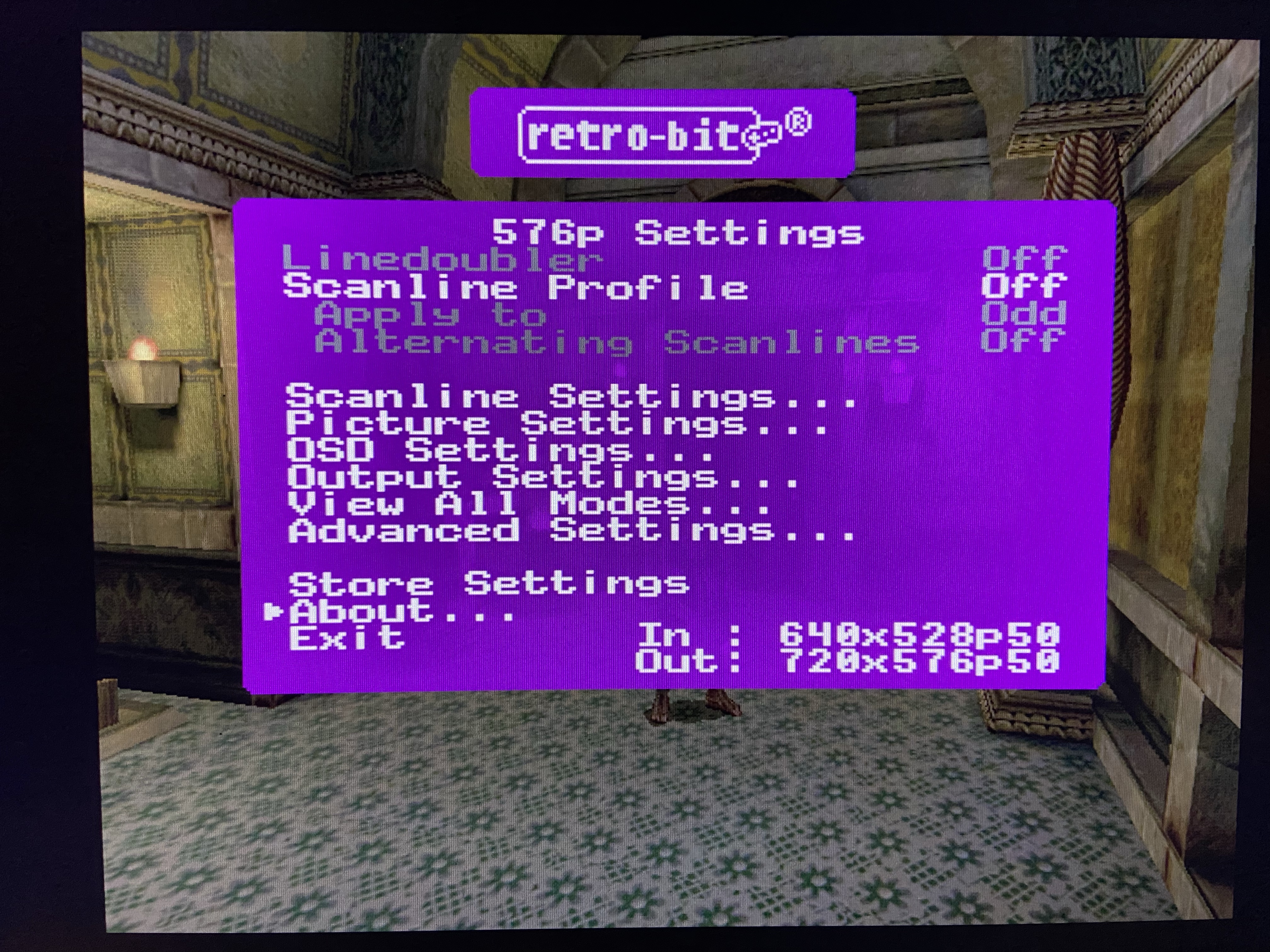 retro-bit Prism HD Adapter menu on GameCube