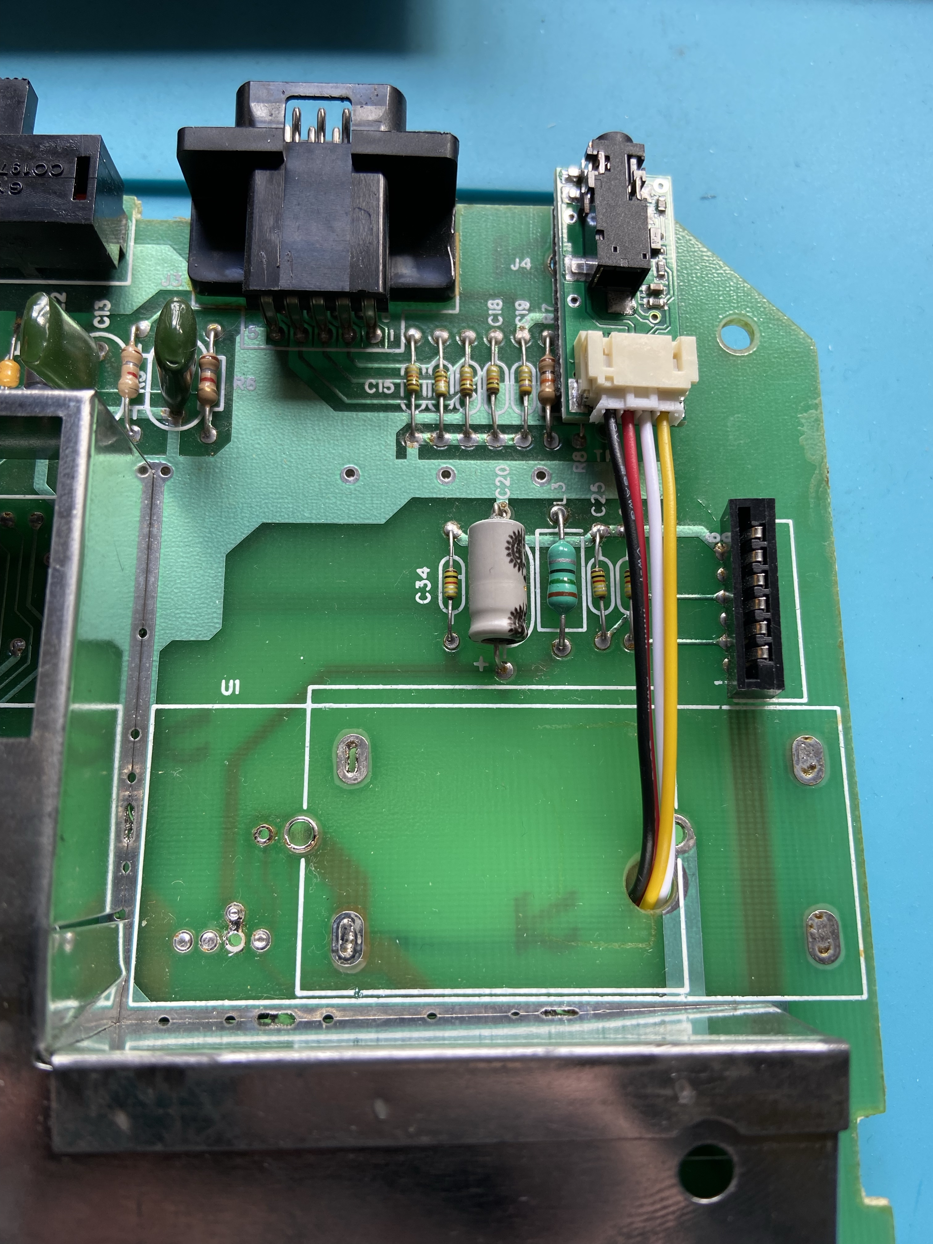 TRRS socket installed for a composite mod in an Atari 2600 Jr.